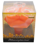 front view of the waxmaid triplets silicone glass bowls in orange and white swirl. made for a even larger amount of herb for extra long smoking sessions.