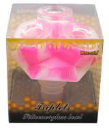 front view of the waxmaid triplets silicone glass bowls in pink and white. made for a even larger amount of herb for extra long smoking sessions.