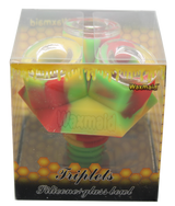 front view of the waxmaid triplets silicone glass bowls in rasta colors. made for a even larger amount of herb for extra long smoking sessions.