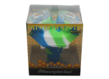 front view of the Waxmaid twins silicone bowl in a blue white green mix. Made for long sessions with more herb.made from borosilicate glass and heat resistant silicone.