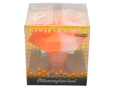 front view of the Waxmaid twins silicone bowl in a orange and white. Made for long sessions with more herb.made from borosilicate glass and heat resistant silicone.