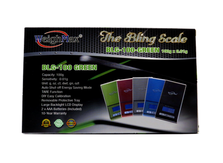 top view of the Weighmax Blin scale in green packaging. A scale for measuring your favorite herb.