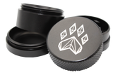 exploded view of the Wolf grinder 1.5" 4 piece grinder. Made of lightweight and durable aluminum. it is precisely made that provides a consistent shred with its sharp teeth while being portable. I ti made in a durable anodized black coloring.