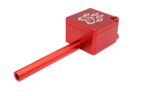 side view of the wolf grinders cannon hand pipe, made of machines aluminum with a swivel cover to carry flower ready. A red anodized finish that is durable for long term use.