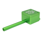 side view of the wolf grinders cannon hand pipe, made of machines aluminum with a swivel cover to carry flower ready. A green anodized finish that is durable for long term use.