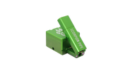view of the wold grinders scorpion folding hand pipes. made of aircraft grade aluminum with a quartz bowl for performance smoking in a compact package finished in green. able to be folded for carry and storage.