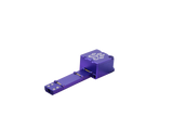 view of the wold grinders scorpion folding hand pipes. made of aircraft grade aluminum with a quartz bowl for performance smoking in a compact package with a purple finish
