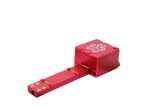 front view of the wolf grinders XL folding hand pipe. A well made compact pipe that hold a larger amount of flower for a longer smoke. it is created with a red finish