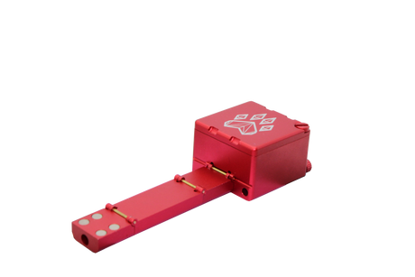 front view of the wolf grinders XL folding hand pipe. A well made compact pipe that hold a larger amount of flower for a longer smoke. it is created with a red finish