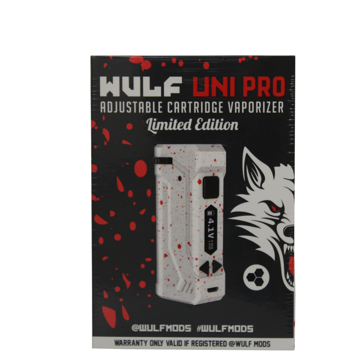 front view of the Wulf Uni pro. an improvement on the popular uni with digital screen and new limited edition white red splatter color