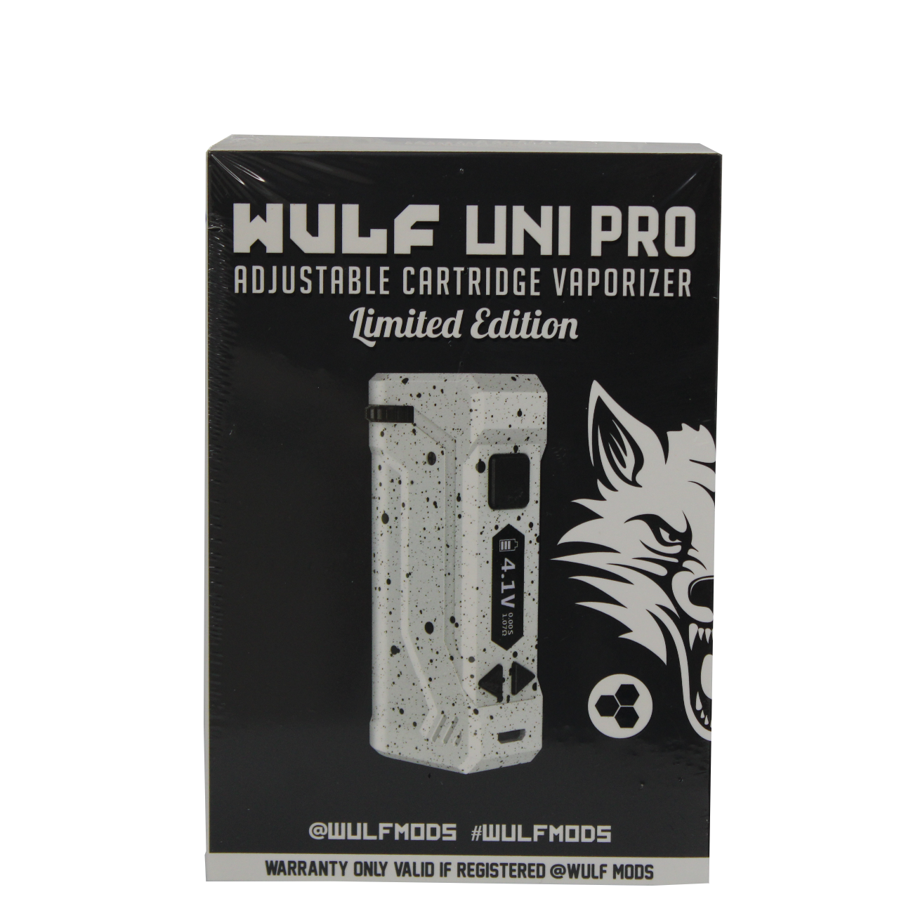 front view of the Wulf Uni pro. an improvement on the popular uni with digital screen and new limited edition white black splatter color