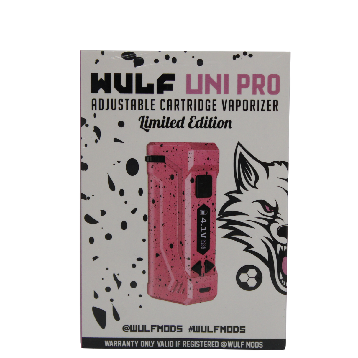 front view of the Wulf Uni pro. an improvement on the popular uni with digital screen and new limited edition pink black splatter color