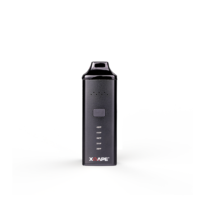 front view of the XVape Avant vaporizer in black. A slim and flat vaporizer that is able to be concealed and easy to carry