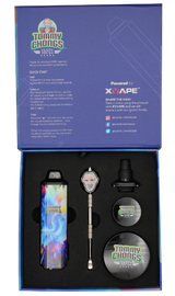 top view of the Xvape Tommy Chong Aria kit. A collaboration with a full encompassing kit for a wide range of concentrates.