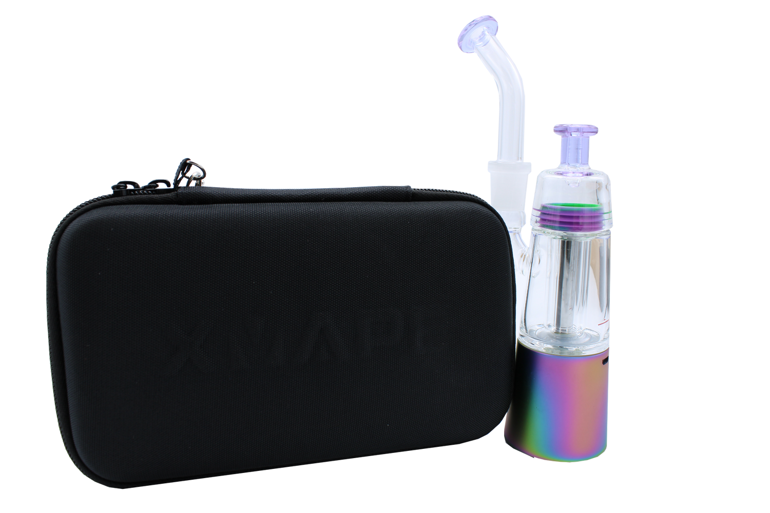 front view of the XVape Vista Mini 2 carrying case and vaporizer. A limited edition electronic dab rig with long battery life and quartz atomizer for perfect vapor clouds.