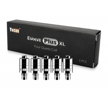 front view of the Yocan Evolve Plus XL replacement coils and their packaging. A premium product for the Evolve plus XL.