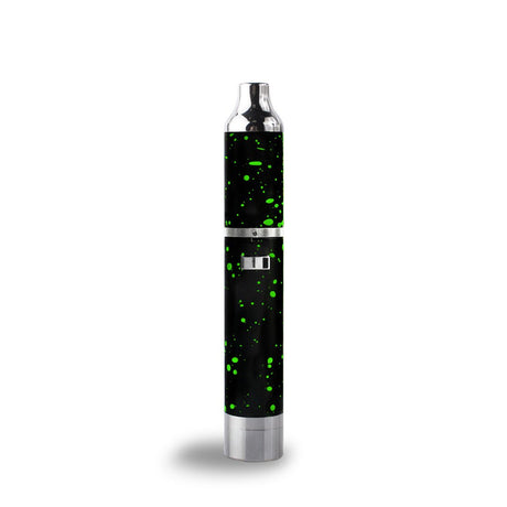 front view of the Yocan Evolve Plus XL in a black green splatter. A wax vaporizer with quad quartz coil technology and long lasting large battery.