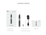 full view of the Yocan Evolve vaporizer and the package contents. A popular product for its long lasting battery, paired with convenient portability.