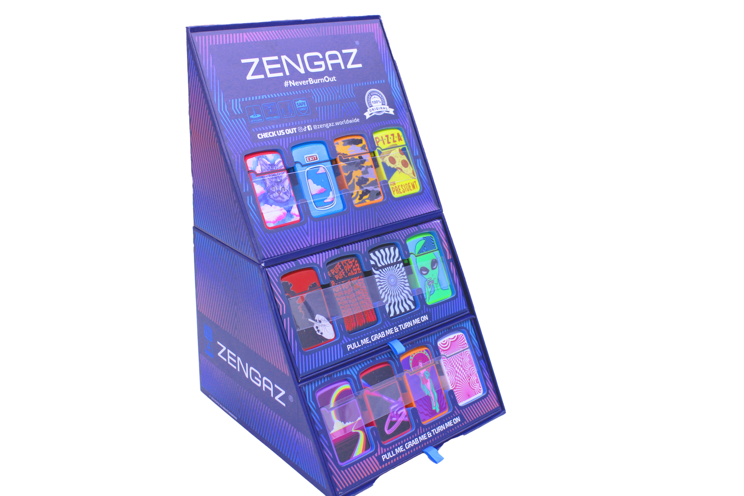 Zengaz Jet Lighters & Cube Display – 48-Count Box