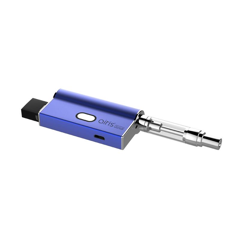 Front view of the Airis Janus 2-in-1 battery in a low-profile, matte Blue finish. This discreet palm-sized multi-use mod is ideal for inconspicuous sessions on the go.