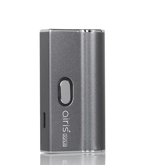 Front view of the Airis Janus 2-in-1 battery wrapped in a deep Gunmetal Grey metallic casing. The robust exterior protects internal electronic components during travel or mobile pocket storage.