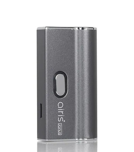 Front view of the Airis Janus 2-in-1 battery wrapped in a deep Gunmetal Grey metallic casing. The robust exterior protects internal electronic components during travel or mobile pocket storage.