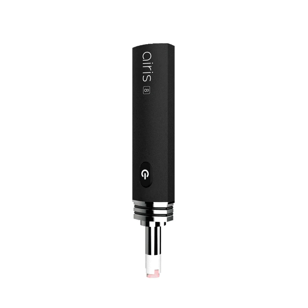 Front view of the Airistech Airis 8 dip and dab vaporizer in sleek black. This versatile 2-in-1 concentrate pen functions as both a portable electric nectar collector and a traditional loaded dab pen.