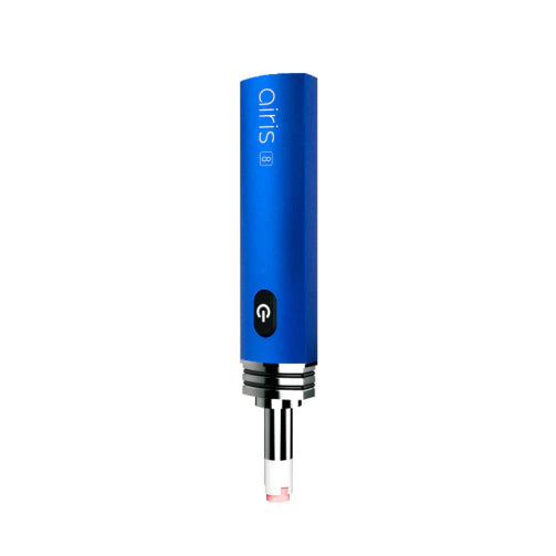 Front view of the Airistech Airis 8 dip and dab vaporizer in blue. This versatile 2-in-1 concentrate pen functions as both a portable electric nectar collector and a traditional loaded dab pen.