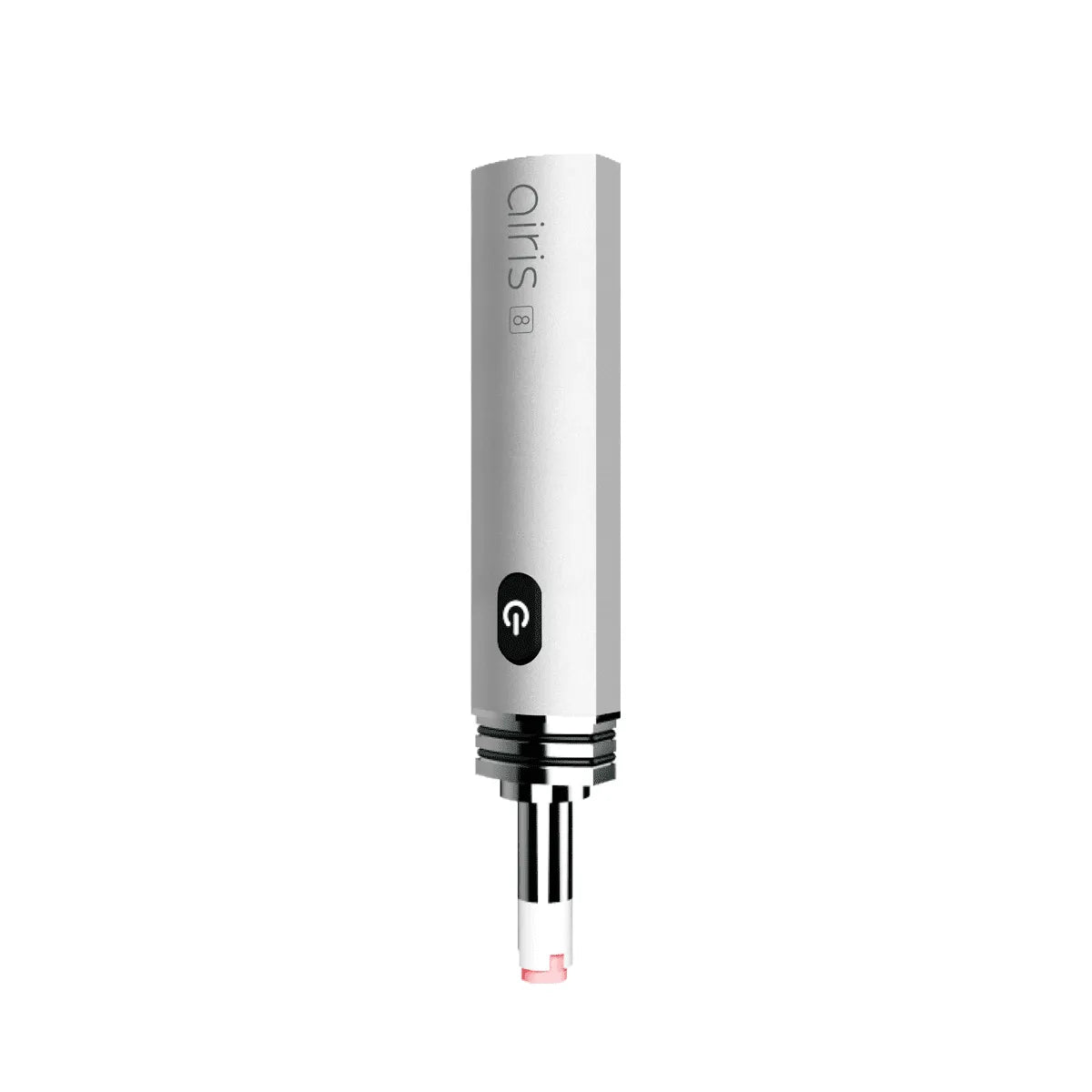 Front view of the Airistech Airis 8 dip and dab vaporizer in sleek silver. This versatile 2-in-1 concentrate pen functions as both a portable electric nectar collector and a traditional loaded dab pen.