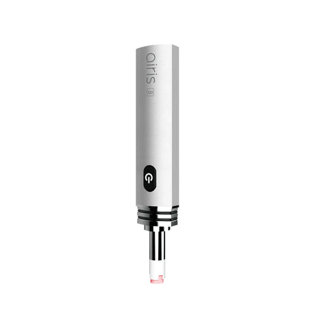 Front view of the Airistech Airis 8 dip and dab vaporizer in sleek silver. This versatile 2-in-1 concentrate pen functions as both a portable electric nectar collector and a traditional loaded dab pen.