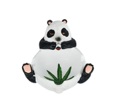 Side profile view of the assorted design metal ashtray showcasing a panda pattern. The wide, flat base ensures excellent tabletop stability to prevent accidental spills and keep surfaces clean from debris.