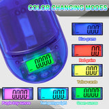 Front close-up view of the AWS BCM-150 measurement scale's backlit LCD screen in clear blue. The unique color-changing display modes allow users to easily switch between different weighing units with clear visibility.