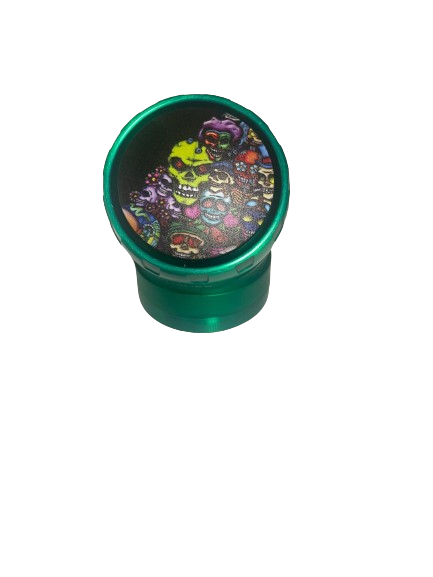 Top-down overhead view of the Chromium Crusher elbow spinner grinder in gunmetal grey. The transparent top window allows users to easily visually monitor their botanical blends during the grinding process while turning the ergonomic metal crank.