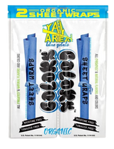 Front view of the Colors Organic Sheet Wraps pouch in Blue Gelato flavor. This light blue pouch preserves the premium, flexible organic plant fiber sheets so they stay supple and resistant to tearing.