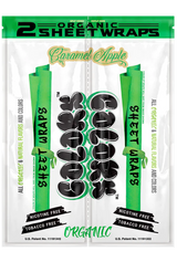 Front view of the Colors Organic Sheet Wraps pouch in Caramel Apple flavor. This green and brown colored packet holds slow-burning organic wraps built to complement legal herbal smoking blends.