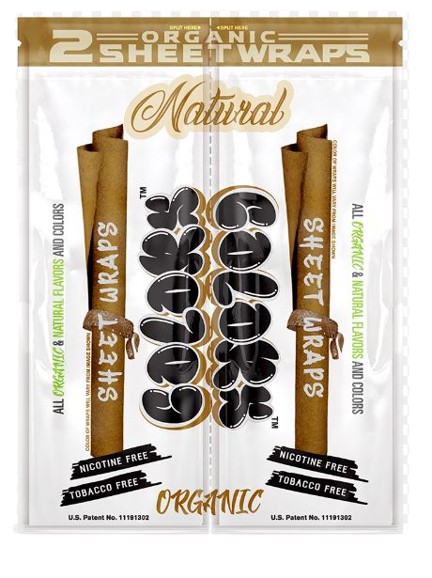Front view of the Colors Organic Sheet Wraps pouch in Natural flavor. This tan, unflavored minimalist wrapper keeps the paper organic and rustic for purists who want to appreciate their raw herb notes.