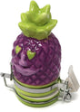 Front view of the Contained Art 50ml ceramic stash jar in white featuring a vibrant pineapple artwork design. This premium airtight container perfectly preserves the freshness of your dry herbs while completely blocking out harmful UV light.