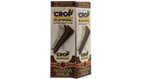Front angled view of the Crop Kingz Tobacco Inspired Wraps 15-count display box in white and brown packaging. Made from 100% organic hemp, these tobacco-free wraps mimic the rich flavors of traditional blunts and feature an innovative self-sealing strip.