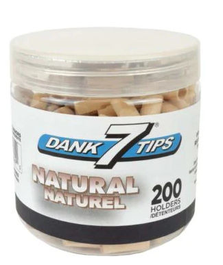 Front view of the Cyclones Dank 7 Tips 200ct bulk display jar in the unflavored natural style. This clear storage jar houses reusable bamboo filter tips engineered to enhance legal herbal blend smoking sessions.