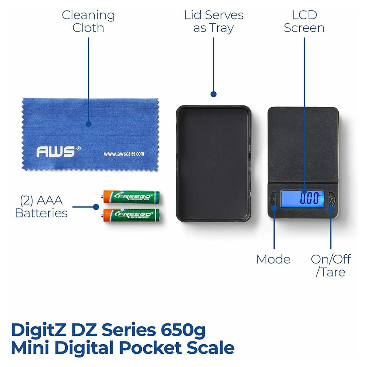 Straight front view of the DigiTz DZ-Mini measurement scale. This highly portable and reliable weighing device is designed for everyday precision and long-lasting durability.
