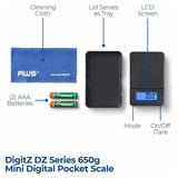 Straight front view of the DigiTz DZ-Mini measurement scale. This highly portable and reliable weighing device is designed for everyday precision and long-lasting durability.