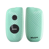 Front view of the Doteco Mini S Pro 650mAh battery in light blue. This ultra-compact, box-style 510-thread vaporizer battery features a built-in OLED display for precise control over your daily oil cartridge sessions.