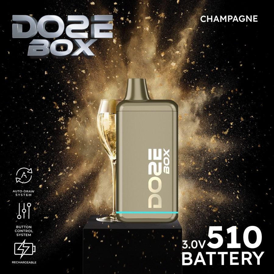 Front angled view of the Doze Box 510 Cartridge Battery in light champagne. This compact, concealable vape battery completely houses the cartridge inside the device for discreet vaping and features a digital display.