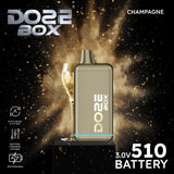 Front angled view of the Doze Box 510 Cartridge Battery in light champagne. This compact, concealable vape battery completely houses the cartridge inside the device for discreet vaping and features a digital display.