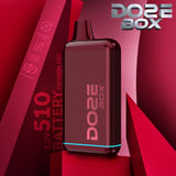 Front angled view of the Doze Box 510 Cartridge Battery in bright crimson red. This compact, concealable vape battery completely houses the cartridge inside the device for discreet vaping and features a digital display.