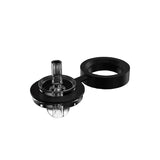 Side view of the black Dr. Dabber XS nano e-rig highlighting the integrated clear glass carb cap and its black silicone leash tether. This built-in retention system keeps the cap firmly anchored to the device to prevent accidental drops or losses.