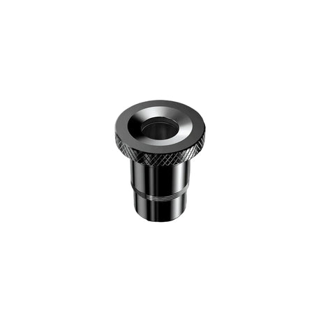 Top-down overhead view looking directly into the clear quartz heating chamber well of the black Dr. Dabber XS e-rig. This coil-less quartz oven evenly distributes thermal heat to preserve rich terpene profiles and pure extract flavor.