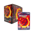 Angled top-down view of multiple Dragon 69 capsules arranged inside their red and gold wholesale retail display box. This high-margin, point-of-purchase dietary supplement makes an ideal impulse item for smoke shop and convenience store countertops.
