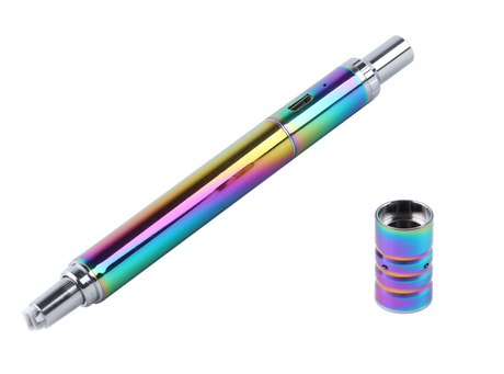 Front view of the electronic wax dab pen kit in rainbow. This highly portable, pen-style vaporizer is specifically designed for the quick and efficient consumption of your favorite wax concentrates on the go.