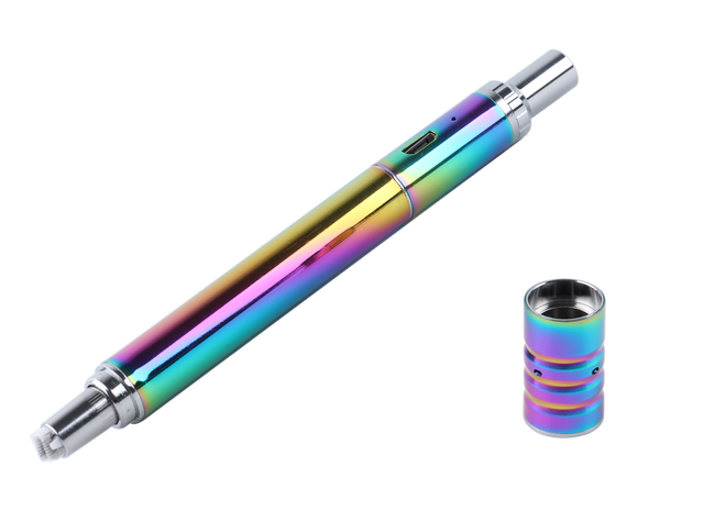 Front view of the electronic wax dab pen kit in rainbow. This highly portable, pen-style vaporizer is specifically designed for the quick and efficient consumption of your favorite wax concentrates on the go.